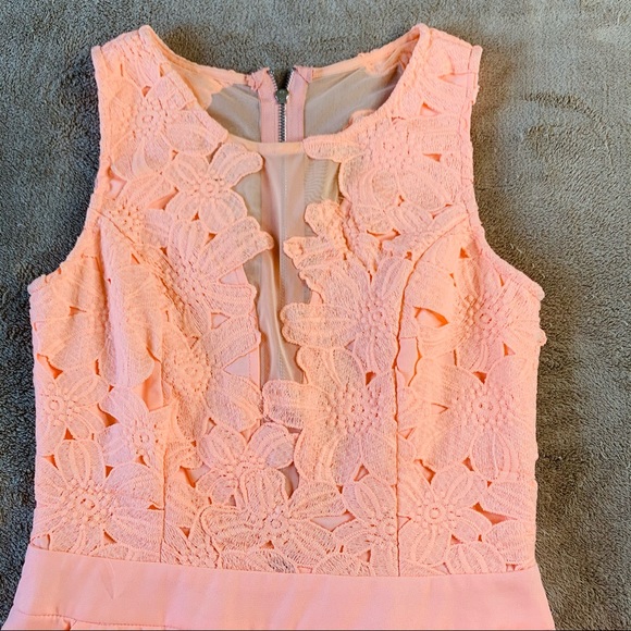 Tea & Cup Peach Sheer Mesh Lace Appliqué Romper S - Picture 6 of 13